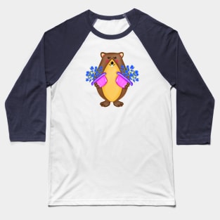Cute groundhog with blue flowers Baseball T-Shirt